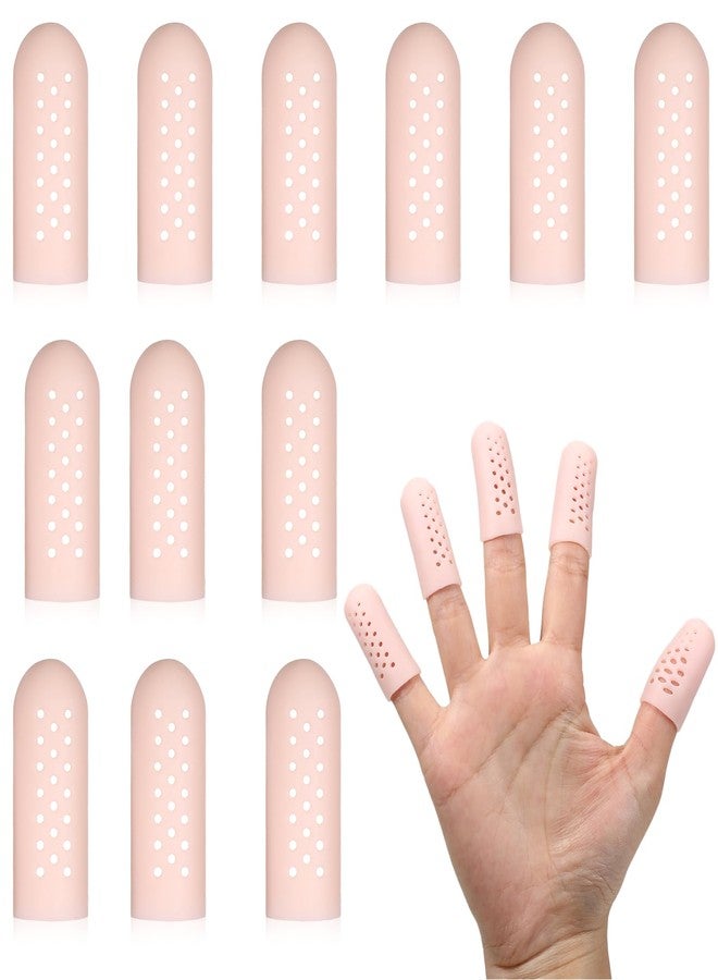 Gtziqa 12 Pcs Gel Finger Cots with Air Holes, Breathable Silicone Finger Protectors Fingers Gloves Covers Bandages Thumb Nail Tips Protector Caps for Wound Healing Cracking Arthritis Toe Fingers Pain Relief - Image 1